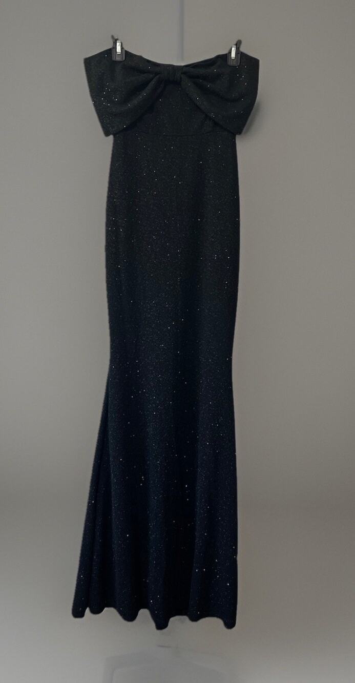 Windsor Maxi Dress Womens M Black Dark Romantic Strapless Sweetheart Bow Gown